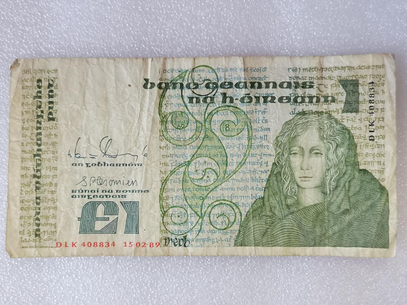 第一海外回流一元起拍收藏 纸币专场 第90期 爱尔兰1镑 文学经典《牛皮书》文字节选 