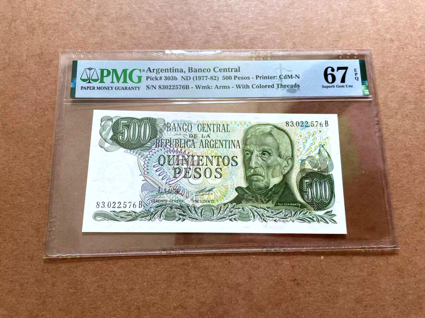 【Blue Auction】✨世界纸币精拍第479期【精】 阿根廷 1977-82年500比索  PMG67EPQ 高分