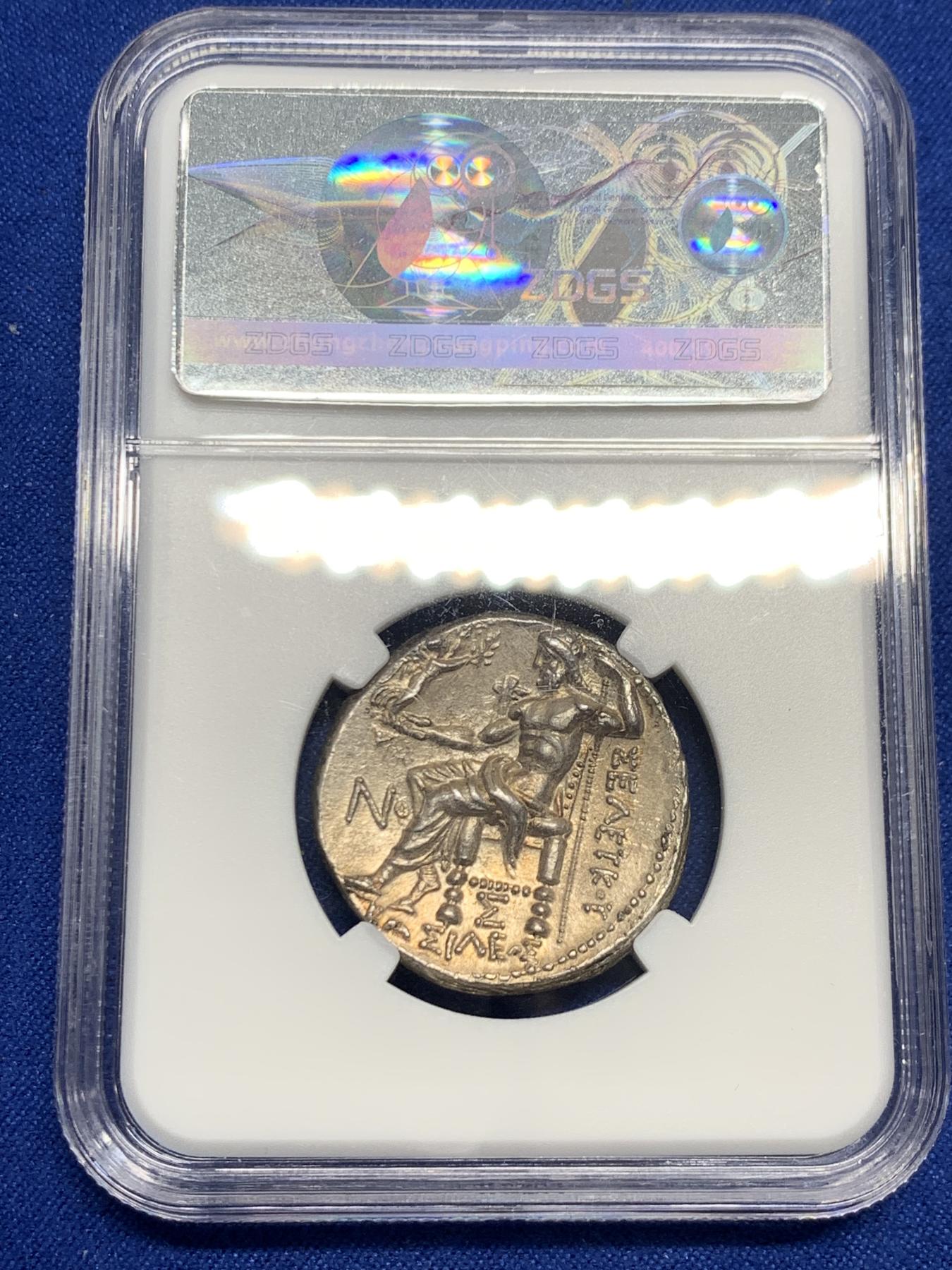 《竞宝斋》第270场- 周日，周一，周二  3场连拍 （全场包邮） 奈斯评级 AU 古希腊亚历山大大帝4德大银币 极品品相原光 打制居中高点齐全艺术性好 观感极佳 稀少的塞琉古一世铸造