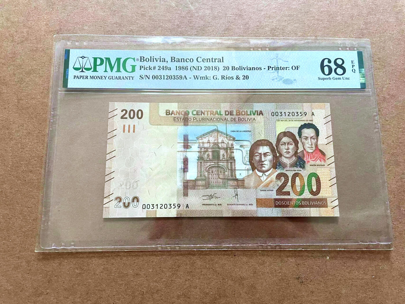 【Blue Auction】✨世界纸币精拍第479期【精】 【A冠无47】玻利维亚 1986年20玻利维亚诺 PMG68EPQ 超高分
