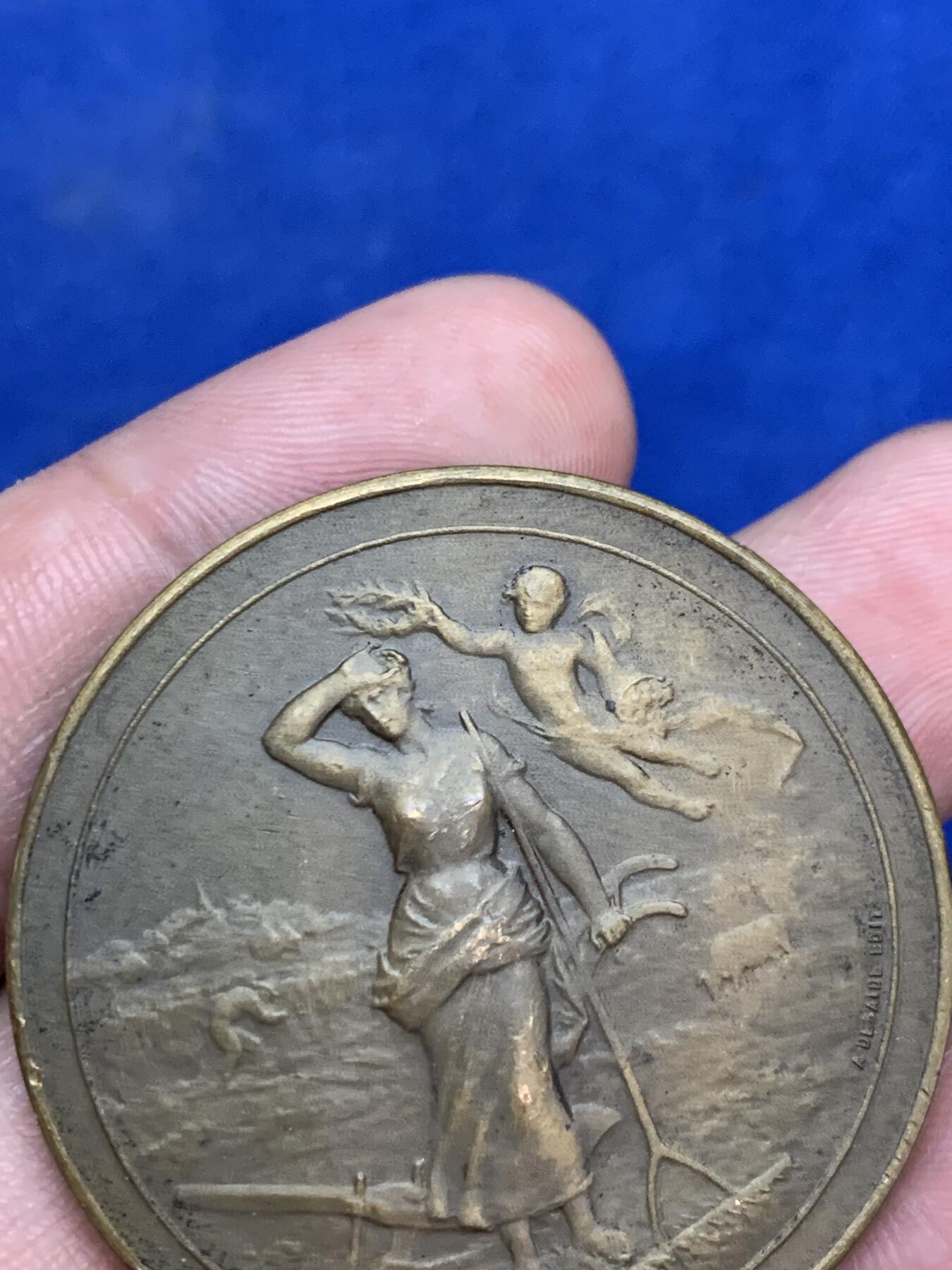 《竞宝斋》第271场-八角与章专场 周日，周一，周二  3场连拍 （全场包邮） 法国 农业 铜章 细节丰富 小天使生动 32.7克 41.8mm 三角边铭