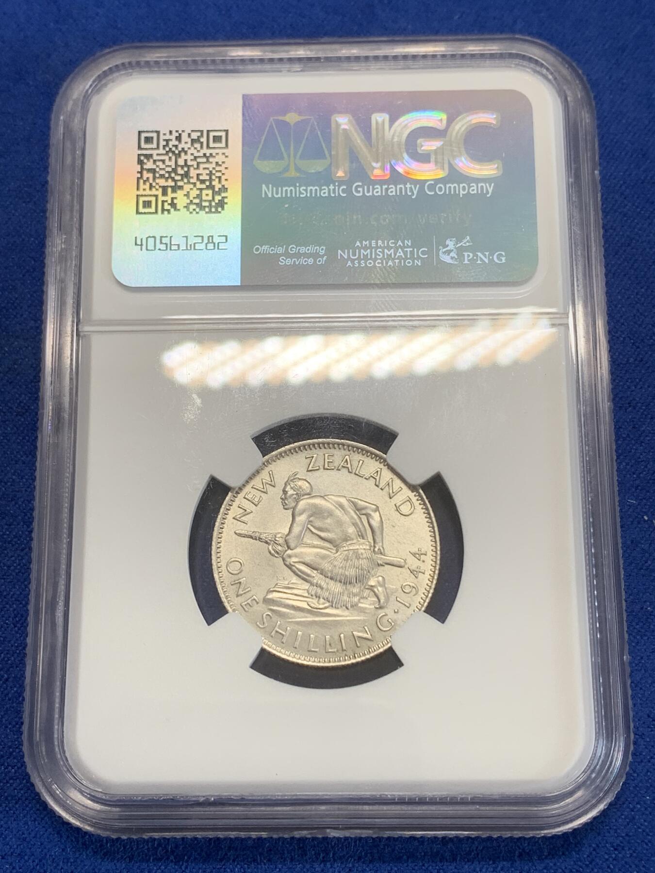 《竞宝斋》第270场- 周日，周一，周二  3场连拍 （全场包邮） NGC UNCD英属新西兰1944年1先令银币