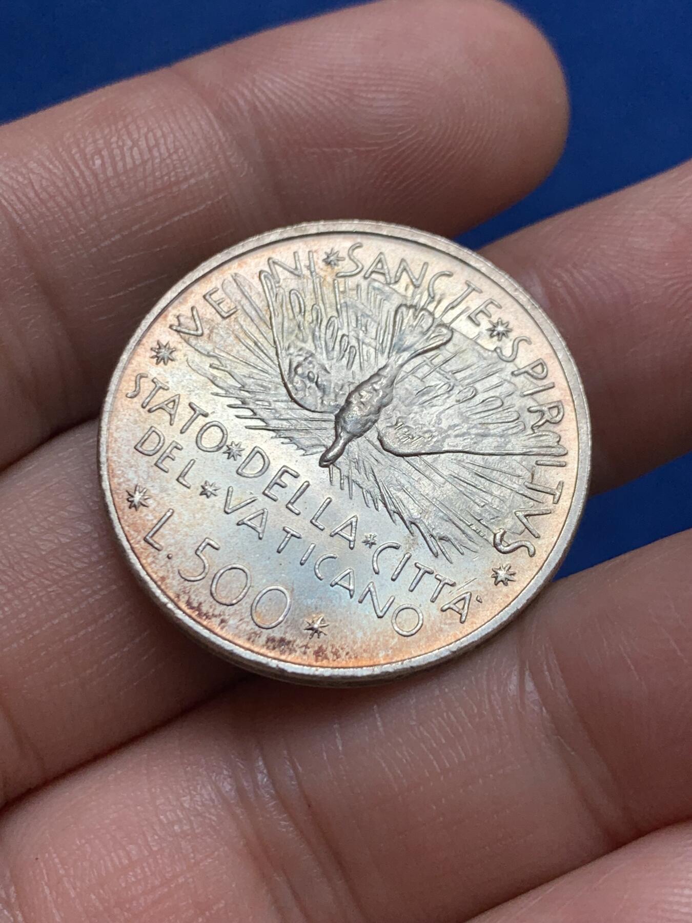 《竞宝斋》第270场- 周日，周一，周二  3场连拍 （全场包邮） 梵蒂冈1978缺位纪念500里拉银币  UNC转光