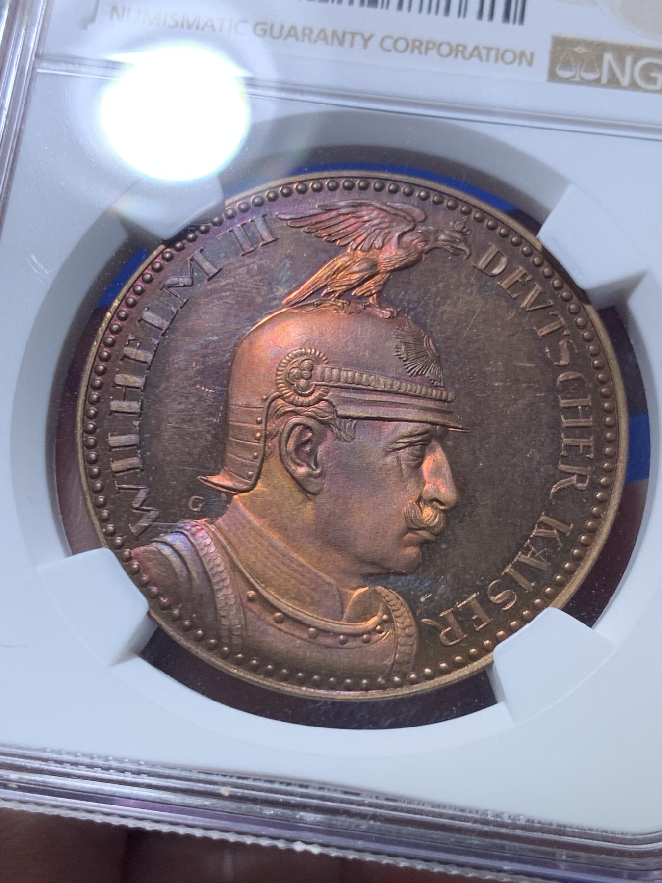 《竞宝斋》第270场- 周日，周一，周二  3场连拍 （全场包邮） NGC PF64RB 德国普鲁士1913年5马克铜样币 卡尔哥茨作品 镜面感强烈 背面梦幻蓝紫色包浆