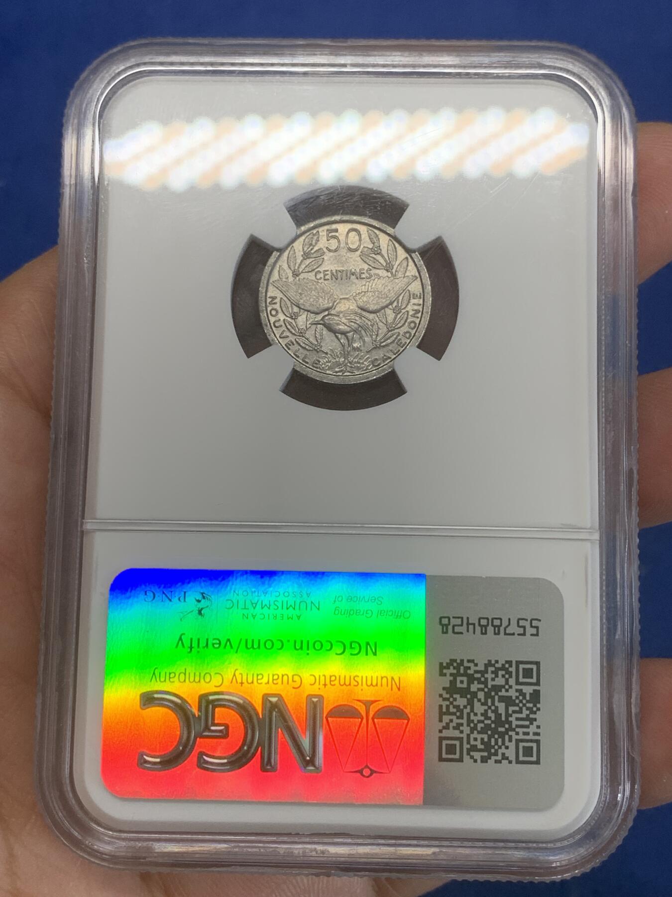 《竞宝斋》第270场- 周日，周一，周二  3场连拍 （全场包邮） NGC MS64 法属新喀里多尼亚1949年50C铝币