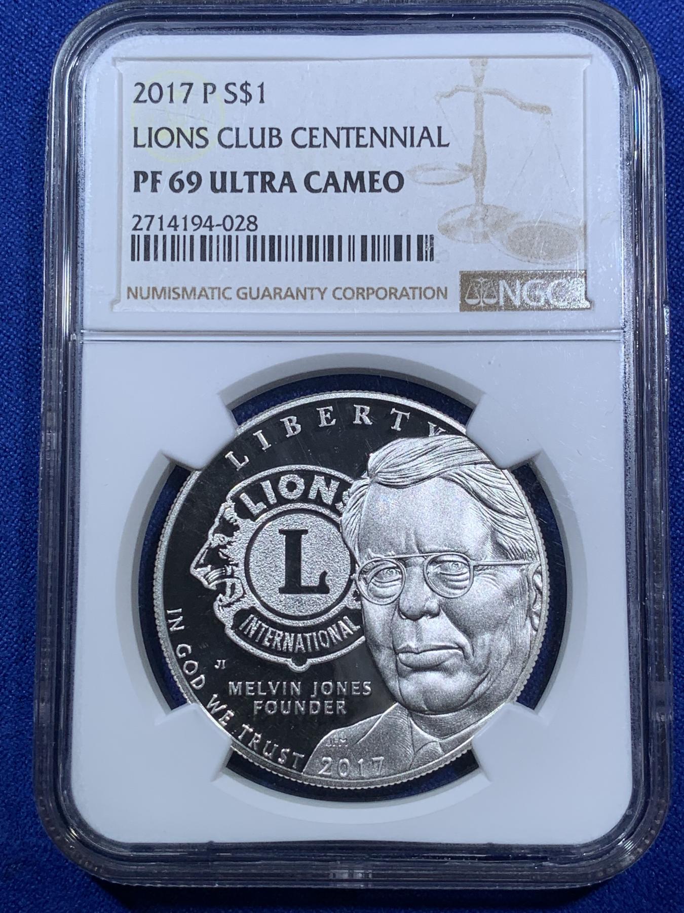 《竞宝斋》第270场- 周日，周一，周二  3场连拍 （全场包邮） NGC PF69UC 美国2017年狮子俱乐部百周年纪念1美元精制银币 发行量85766枚 PROOF精制币 少见品种
