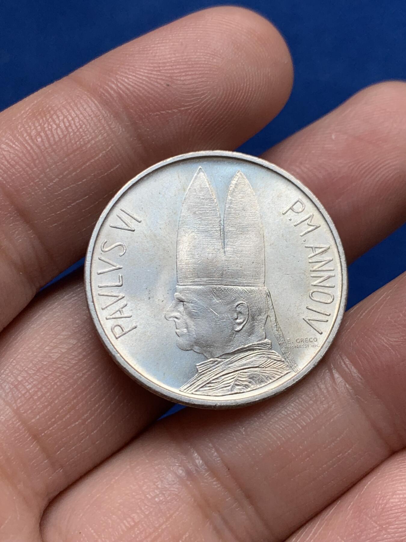 《竞宝斋》第270场- 周日，周一，周二  3场连拍 （全场包邮） 梵蒂冈1966年500里拉银币 BU品