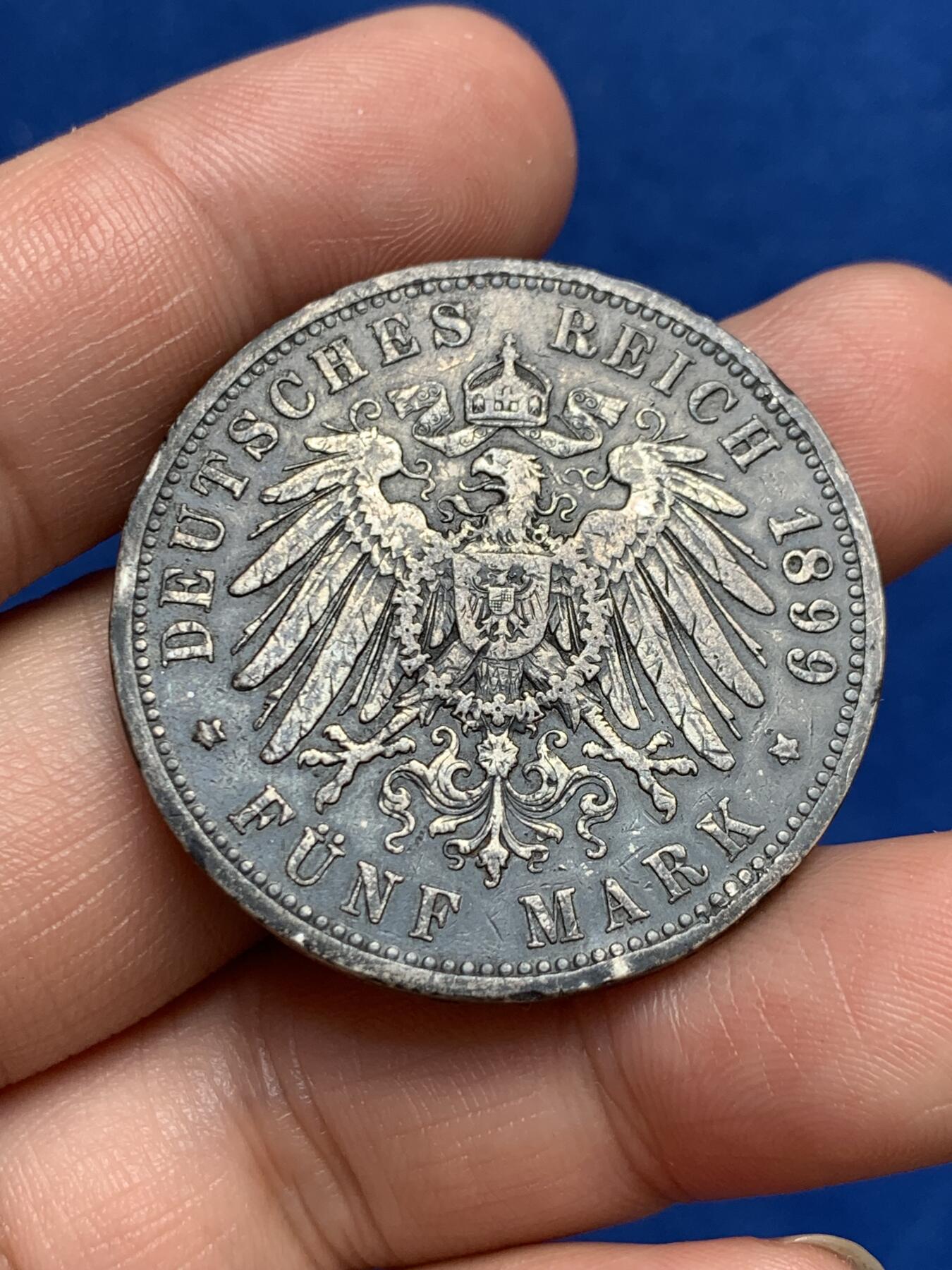 《竞宝斋》第270场- 周日，周一，周二  3场连拍 （全场包邮） 德国普鲁士1899年威廉二世5马克银币