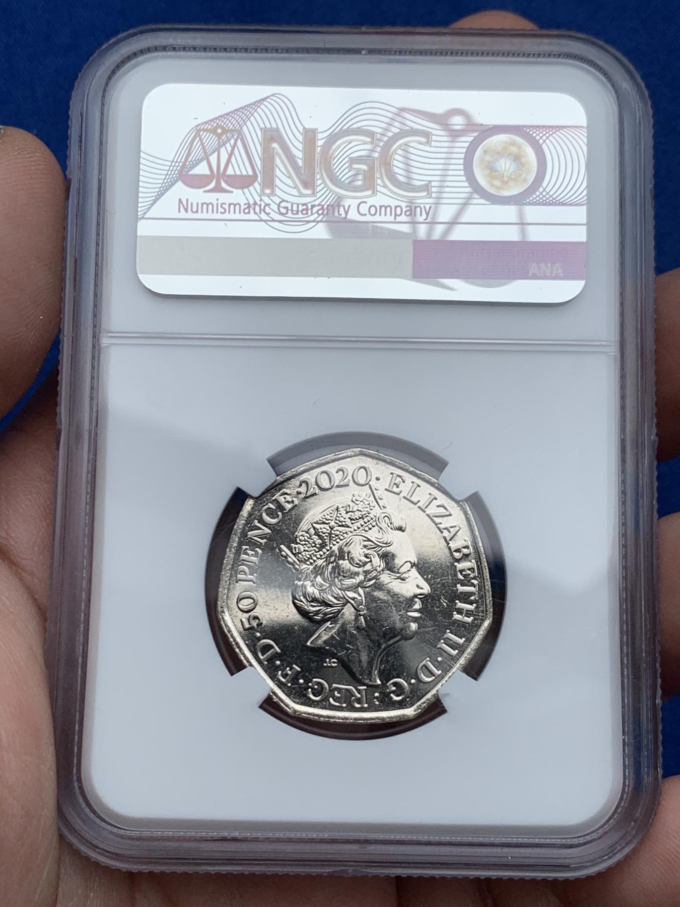 《竞宝斋》第270场- 周日，周一，周二  3场连拍 （全场包邮） NGC MS64 英国 2020年 脱欧 50便士