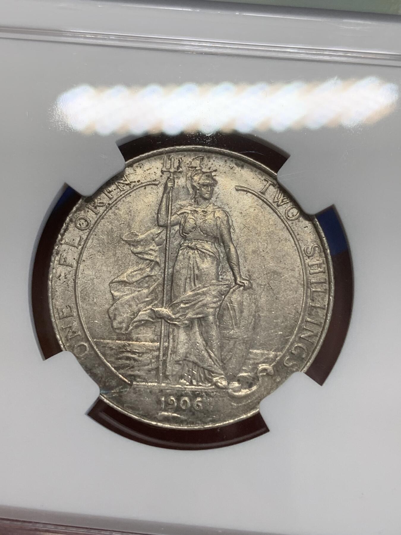 《竞宝斋》第270场- 周日，周一，周二  3场连拍 （全场包邮） NGC AUD 英国1906年海神弗洛林银币 少见年份