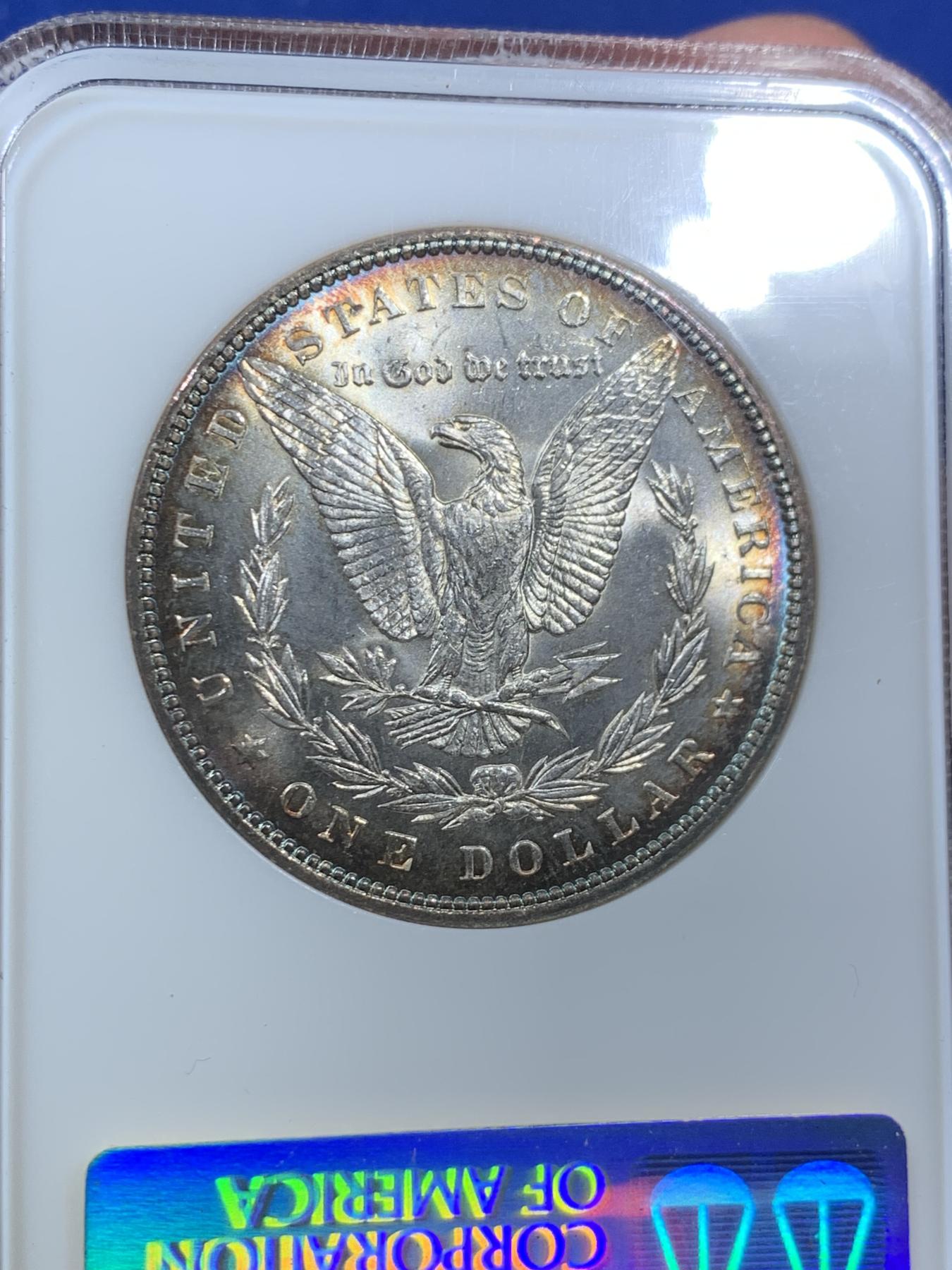 《竞宝斋》第270场- 周日，周一，周二  3场连拍 （全场包邮） NGC MS65 美国 1887年 摩根银币 环彩 状态好