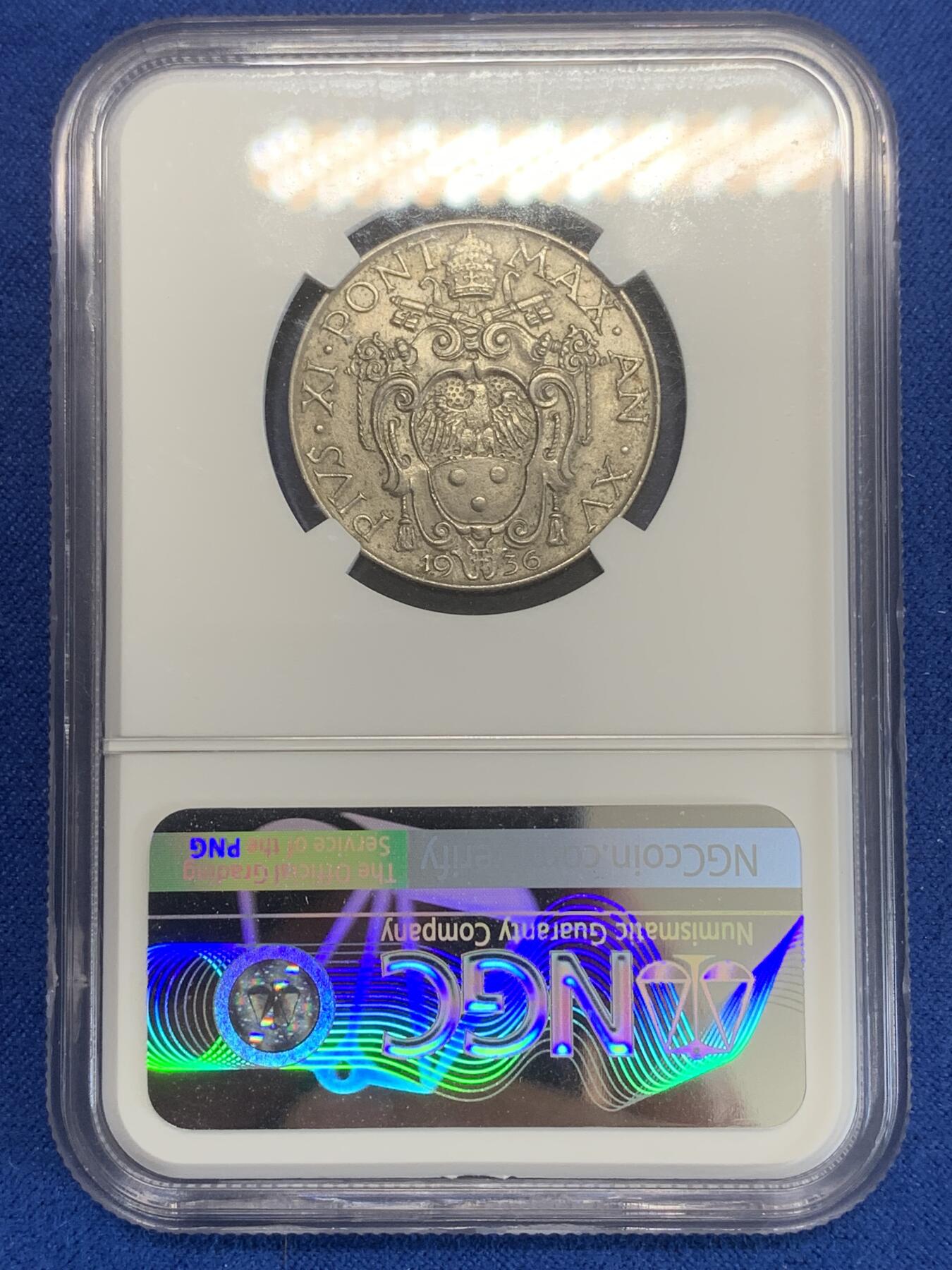 《竞宝斋》第270场- 周日，周一，周二  3场连拍 （全场包邮） NGC MS63 梵蒂冈 1936年 圣母像1里拉 意式美学典范