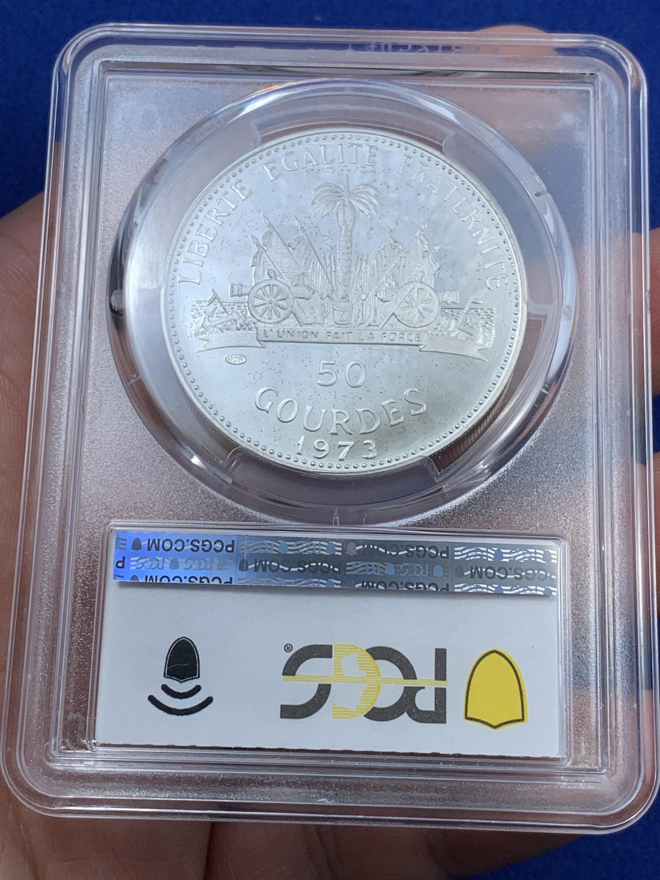 《竞宝斋》第270场- 周日，周一，周二  3场连拍 （全场包邮） PCGS金盾 PR69DCAM 海地1973年吹海螺的小妹妹50古德精制银币