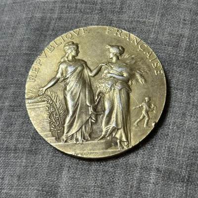 蒂克币章-第32回 法国铜章银章限制拍 - 法国农业银章 金色包浆 直径41mm 35.7g 丰饶角边
