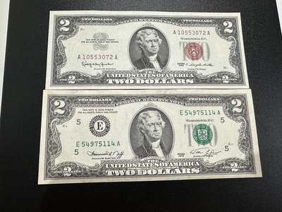 《外钞收藏家》第三百七十九期（连拍第一场） - 政府券1963年2美元 全新+联邦储备券1876年2美元UNC- 两张一起