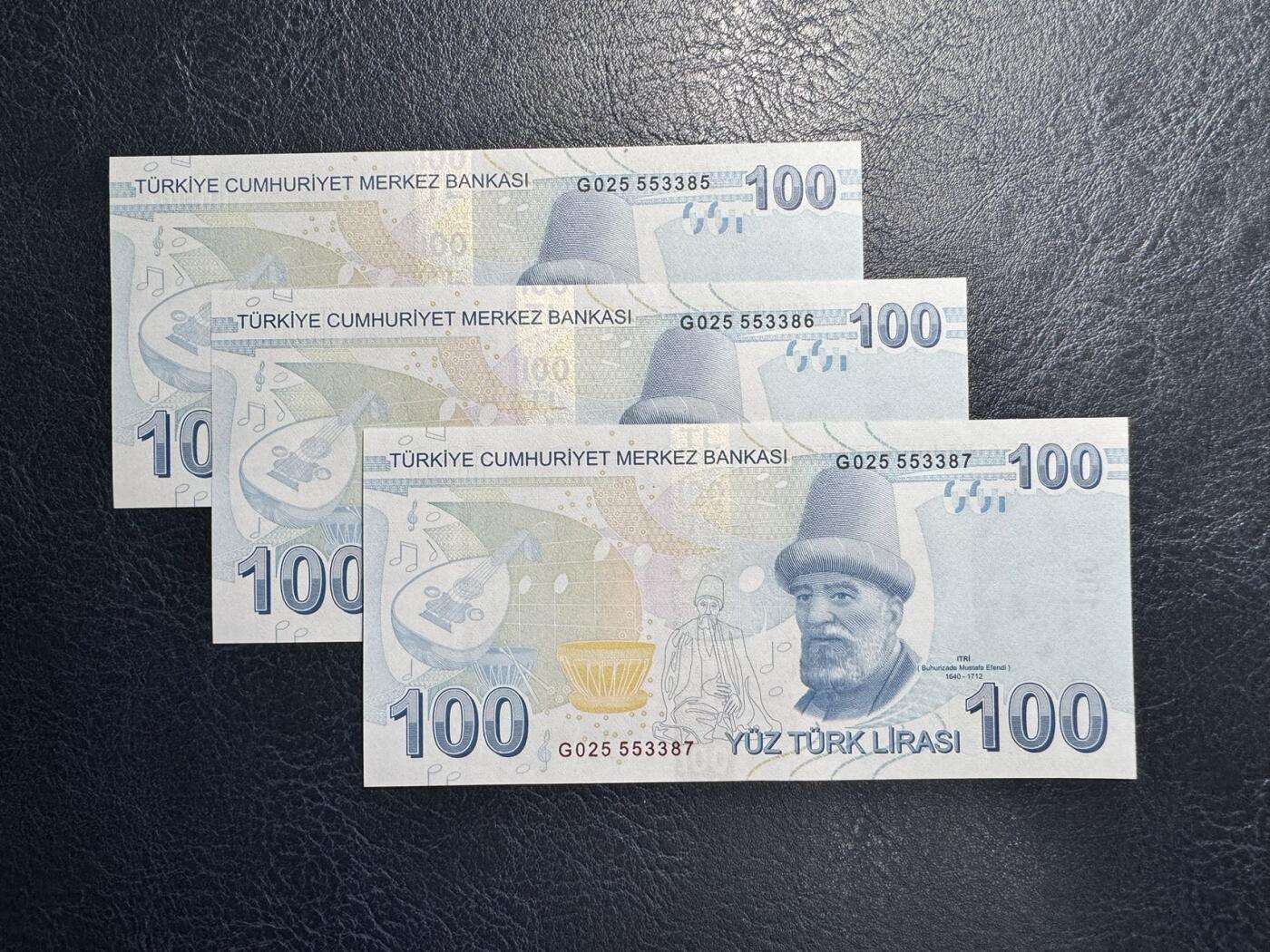收藏联盟Quantum Auction 第347期拍卖  土耳其2009年版100里拉三连号 品相全新UNC 号码无4