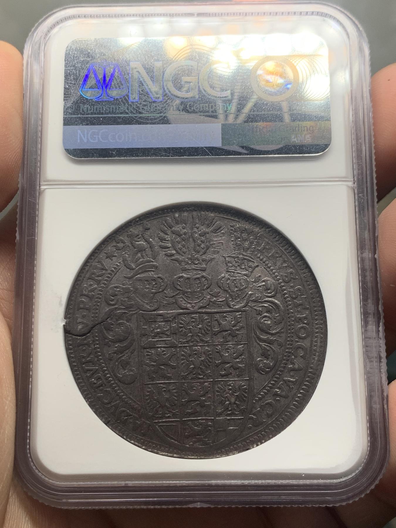 《竞宝斋》第270场- 周日，周一，周二  3场连拍 （全场包邮） NGC XF45 德国1626年布莱登堡安斯巴赫三兄弟老泰勒银币 原味包浆 稀少品种 币胚有裂 当时的工艺所限 将近400年的币