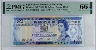 【Blue Auction】✨世界纸币精拍第479期【精】 - 斐济 1980年20元 女王 PMG66EPQ 