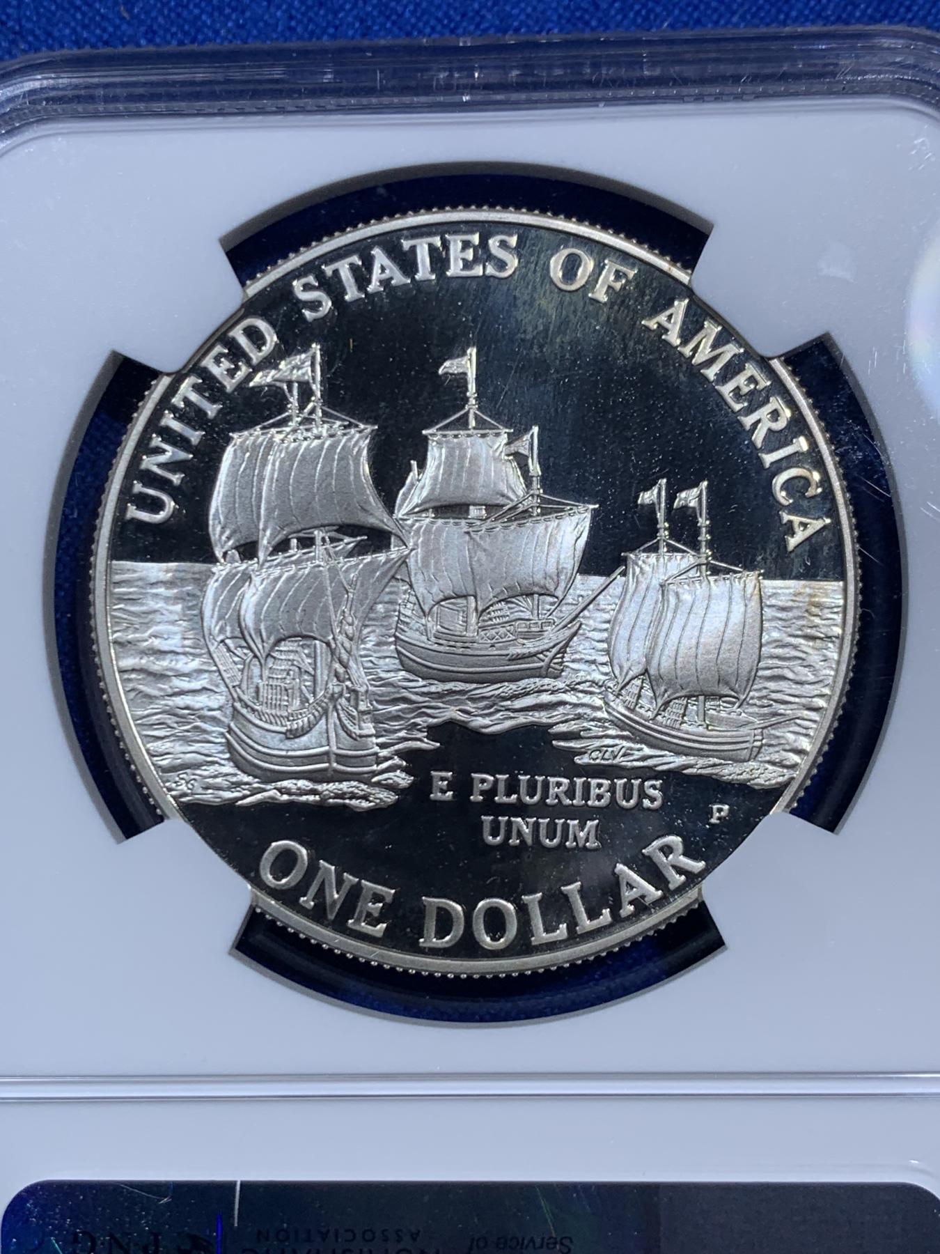 《竞宝斋》第270场- 周日，周一，周二  3场连拍 （全场包邮） NGC PF69UC 美国2007年P版詹姆斯敦1美元大银币