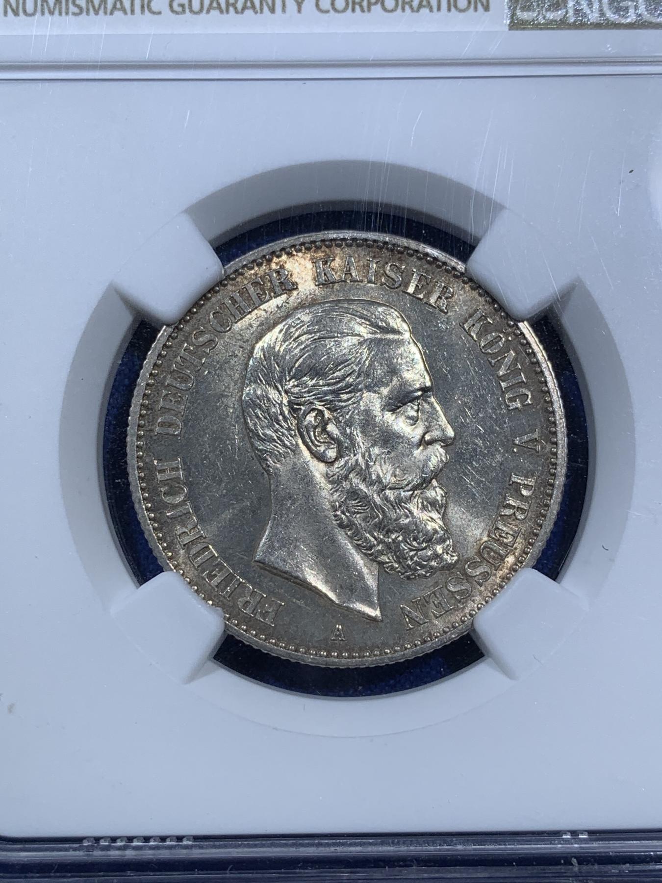 《竞宝斋》第270场- 周日，周一，周二  3场连拍 （全场包邮） NGC MS62 德意志帝国 1888年 2马克 银币