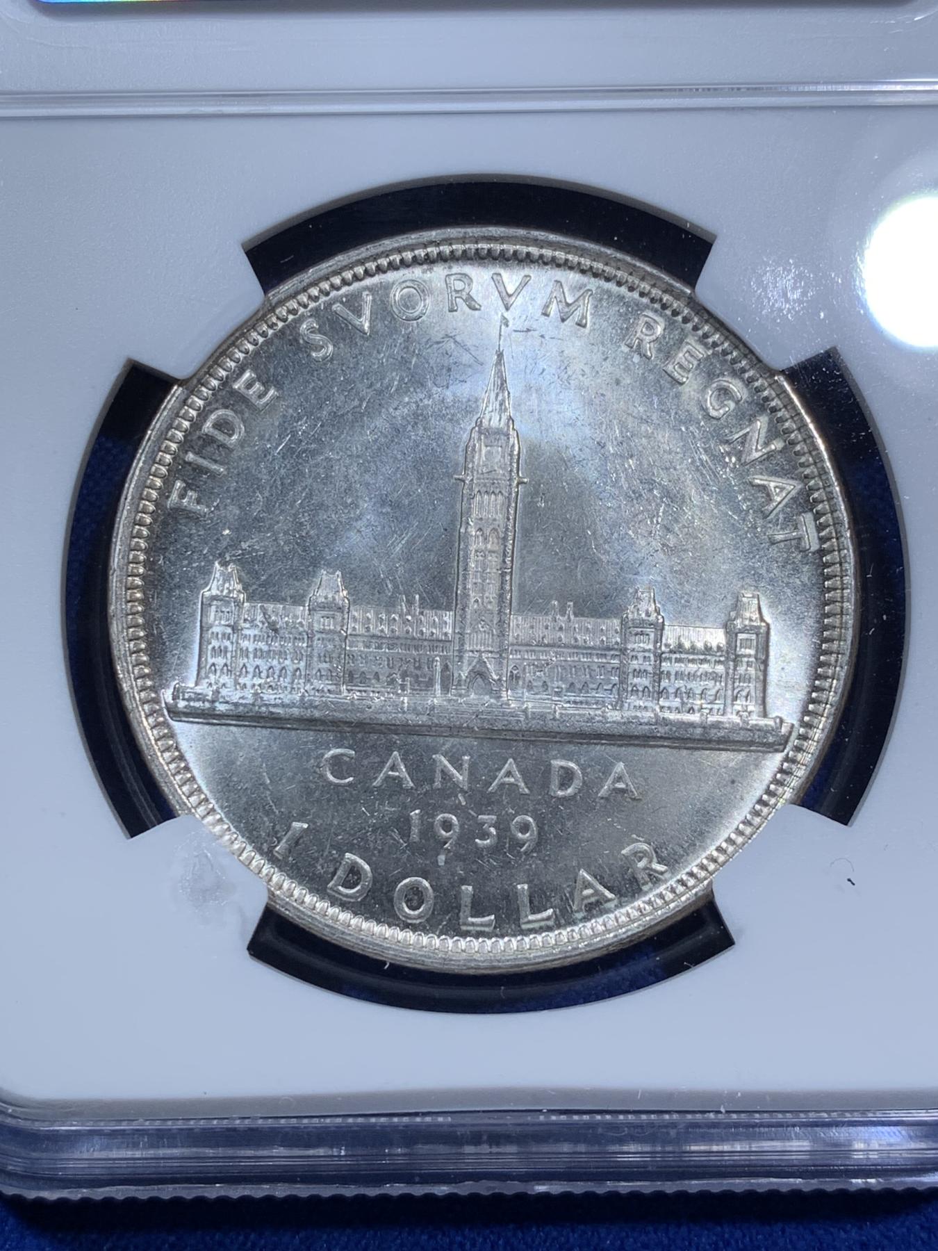 《竞宝斋》第270场- 周日，周一，周二  3场连拍 （全场包邮） NGC MS61 加拿大1939年1元大银币