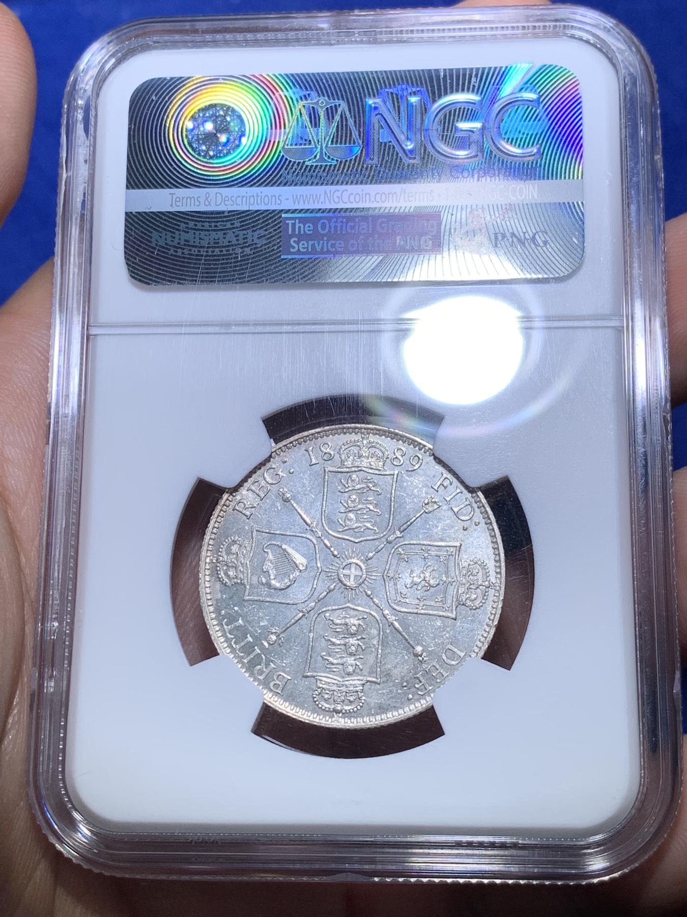 《竞宝斋》第270场- 周日，周一，周二  3场连拍 （全场包邮） NGC MS62 英国1889年维多利亚高冠弗洛林银币