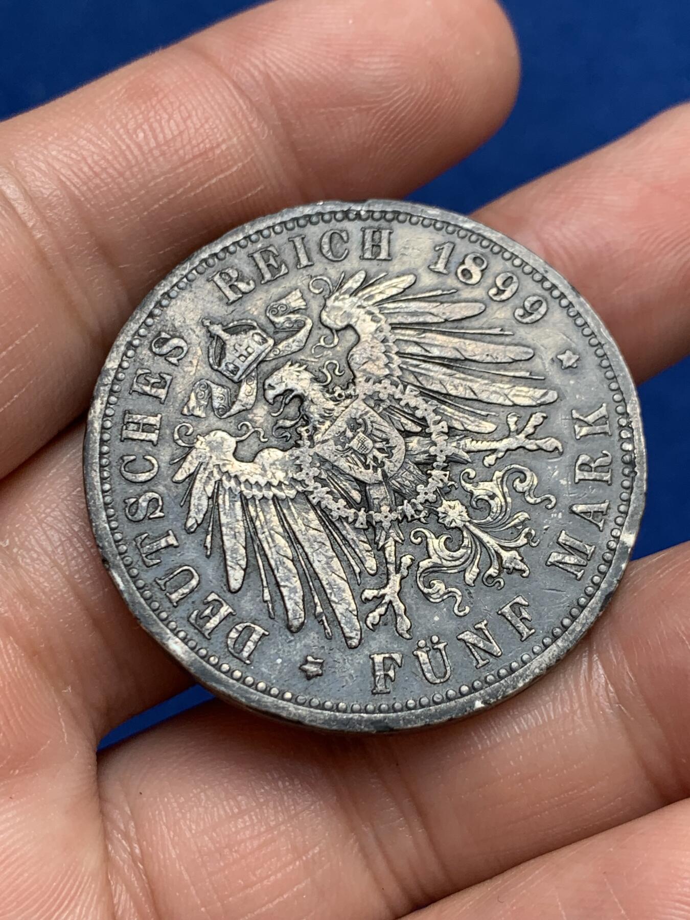 《竞宝斋》第270场- 周日，周一，周二  3场连拍 （全场包邮） 德国普鲁士1899年威廉二世5马克银币