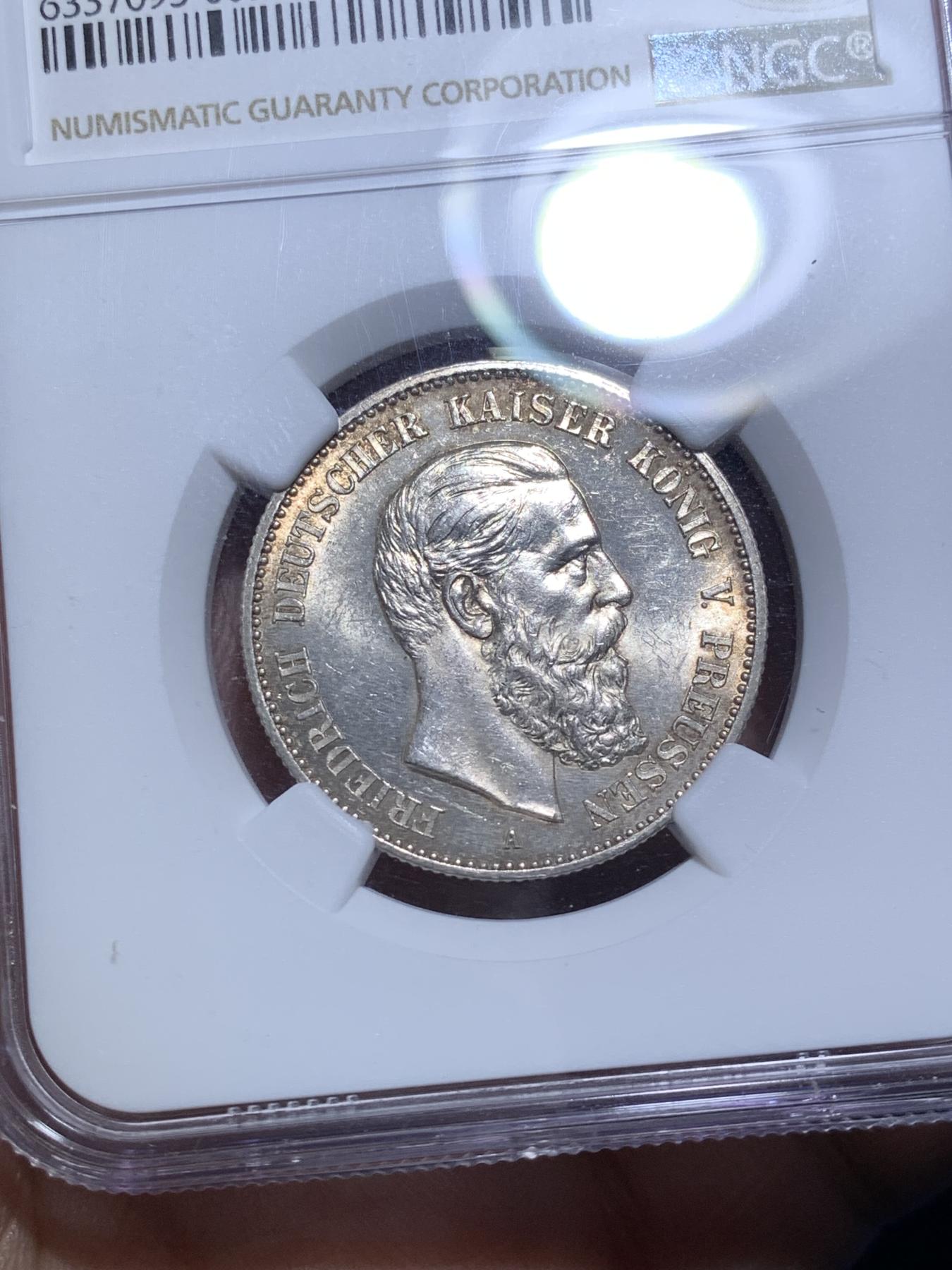 《竞宝斋》第270场- 周日，周一，周二  3场连拍 （全场包邮） NGC MS62 德意志帝国 1888年 2马克 银币