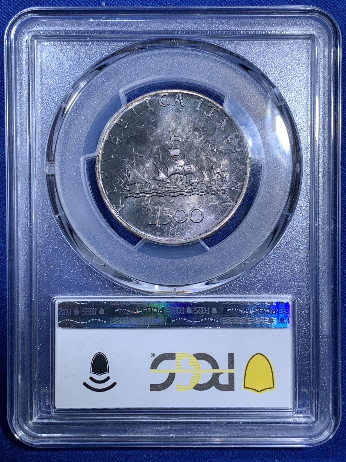 《竞宝斋》第270场- 周日，周一，周二  3场连拍 （全场包邮） PCGS MS66 意大利1970年500里拉人妻帆船银币 双面黑彩重包浆 高分好味道