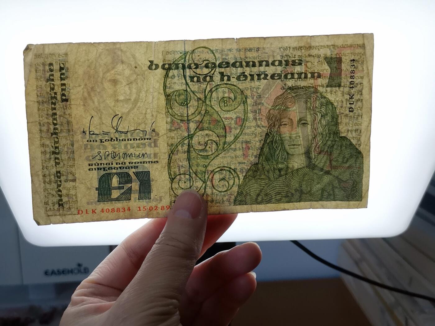 第一海外回流一元起拍收藏 纸币专场 第90期 爱尔兰1镑 文学经典《牛皮书》文字节选 