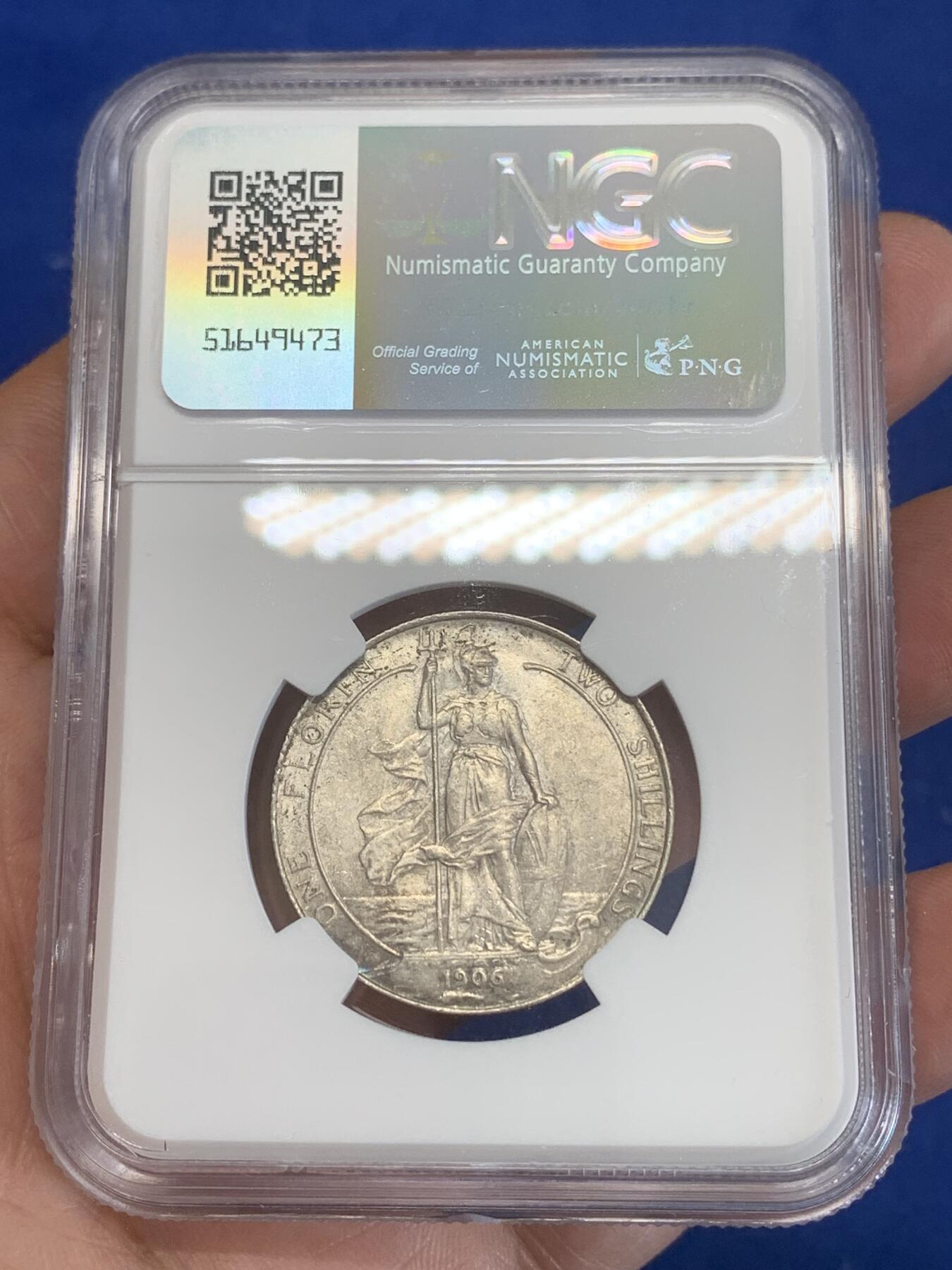 《竞宝斋》第270场- 周日，周一，周二  3场连拍 （全场包邮） NGC AUD 英国1906年海神弗洛林银币 少见年份