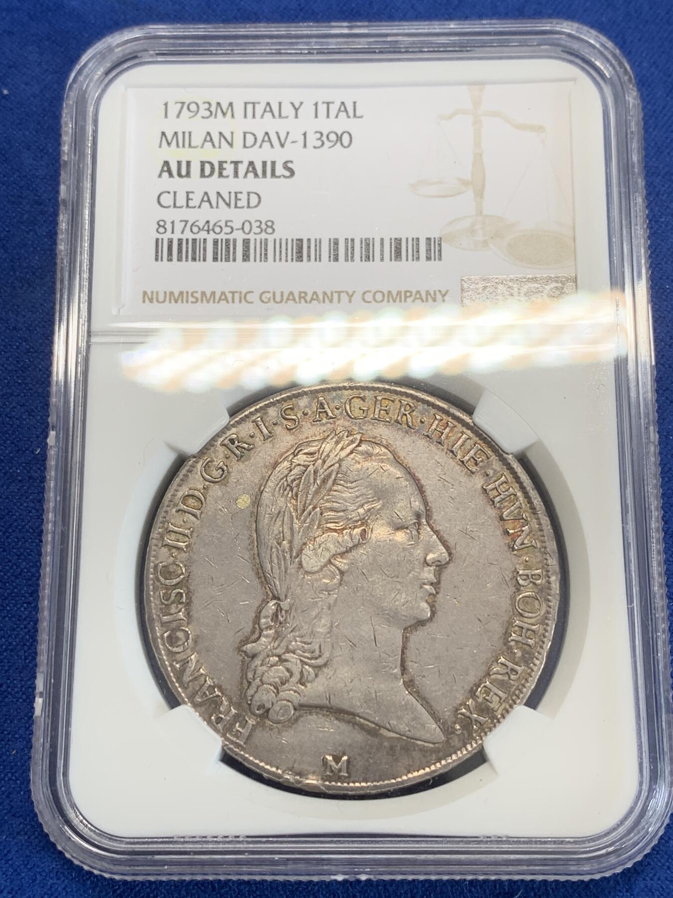 《竞宝斋》第270场- 周日，周一，周二  3场连拍 （全场包邮） NGC AUD 意大利米兰1793年弗朗茨二世1泰勒大银币