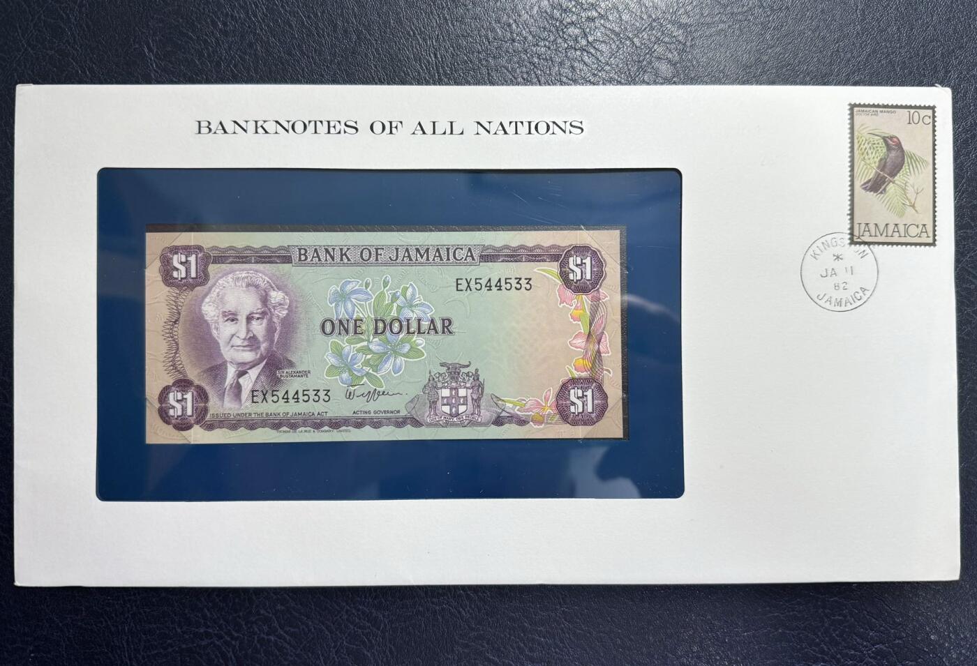 收藏联盟Quantum Auction 第347期拍卖  突尼斯1973年1/2第纳尔和牙买加1982年1元富兰克林邮币封 品相UNC 