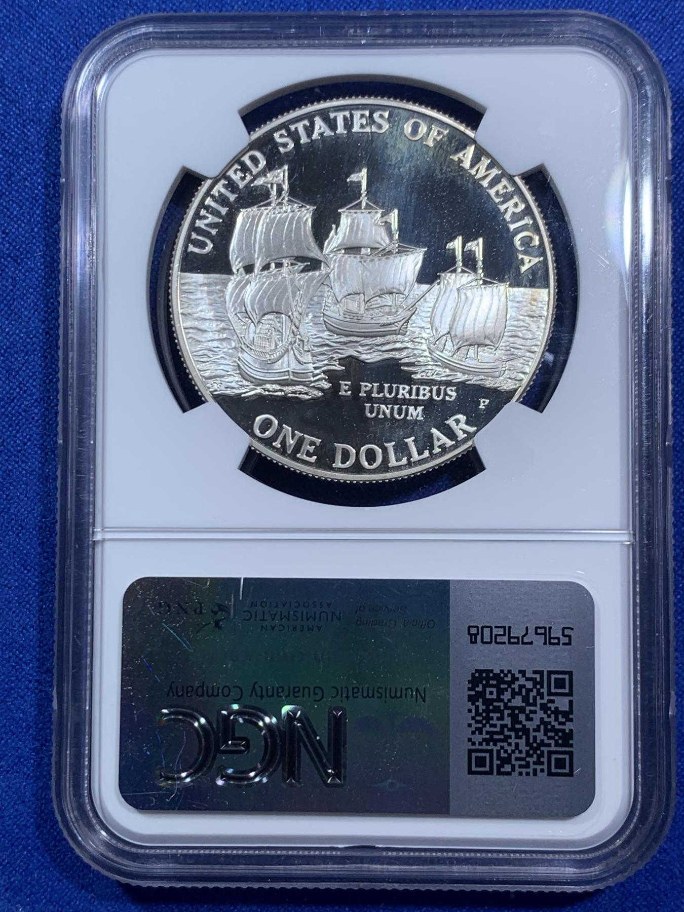 《竞宝斋》第270场- 周日，周一，周二  3场连拍 （全场包邮） NGC PF69UC 美国2007年P版詹姆斯敦1美元大银币