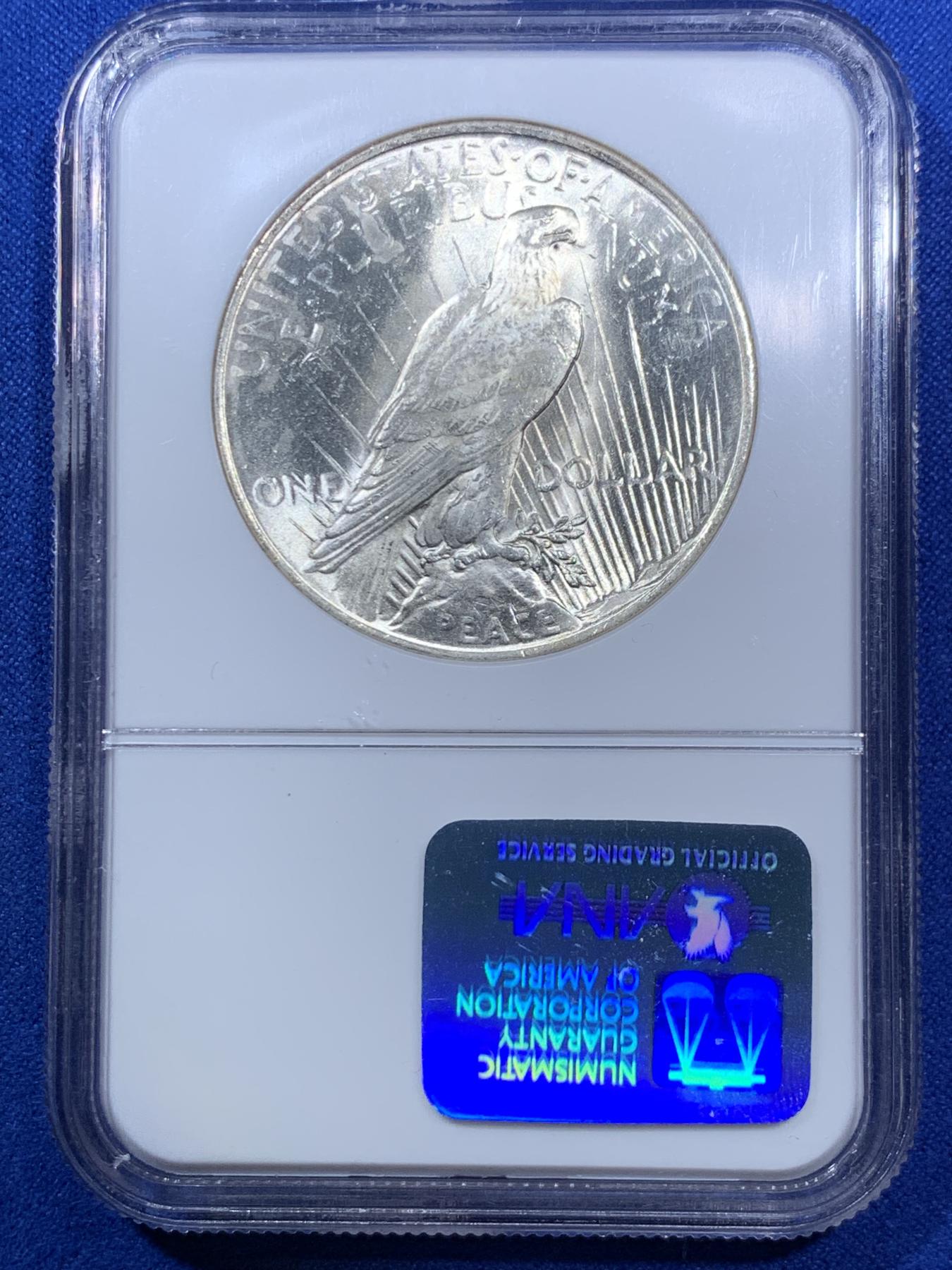 《竞宝斋》第270场- 周日，周一，周二  3场连拍 （全场包邮） NGC MS63 美国1922年和平鸽1美元银币