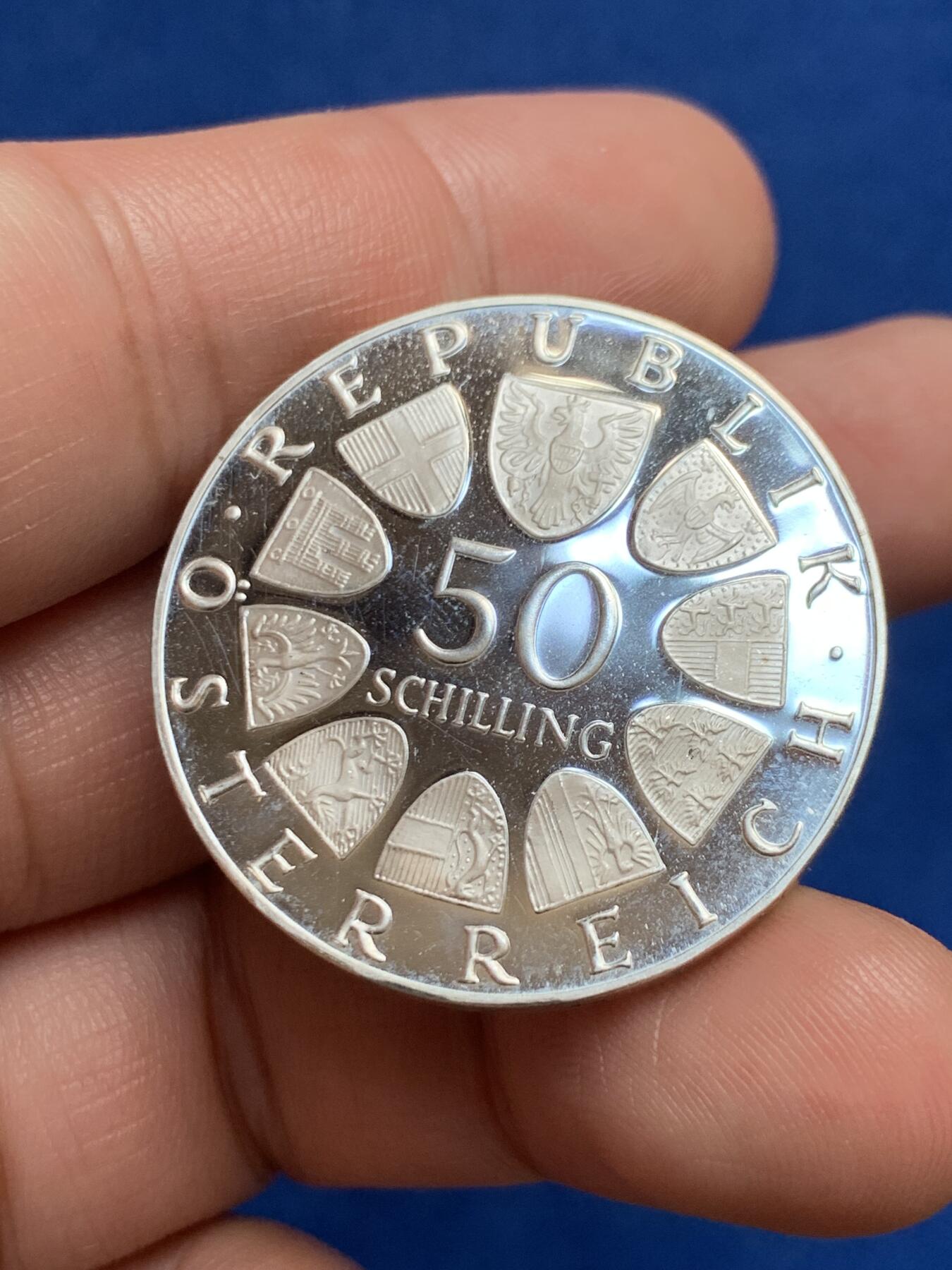 《竞宝斋》第270场- 周日，周一，周二  3场连拍 （全场包邮） 奥地利1974年50先令银币 全新品