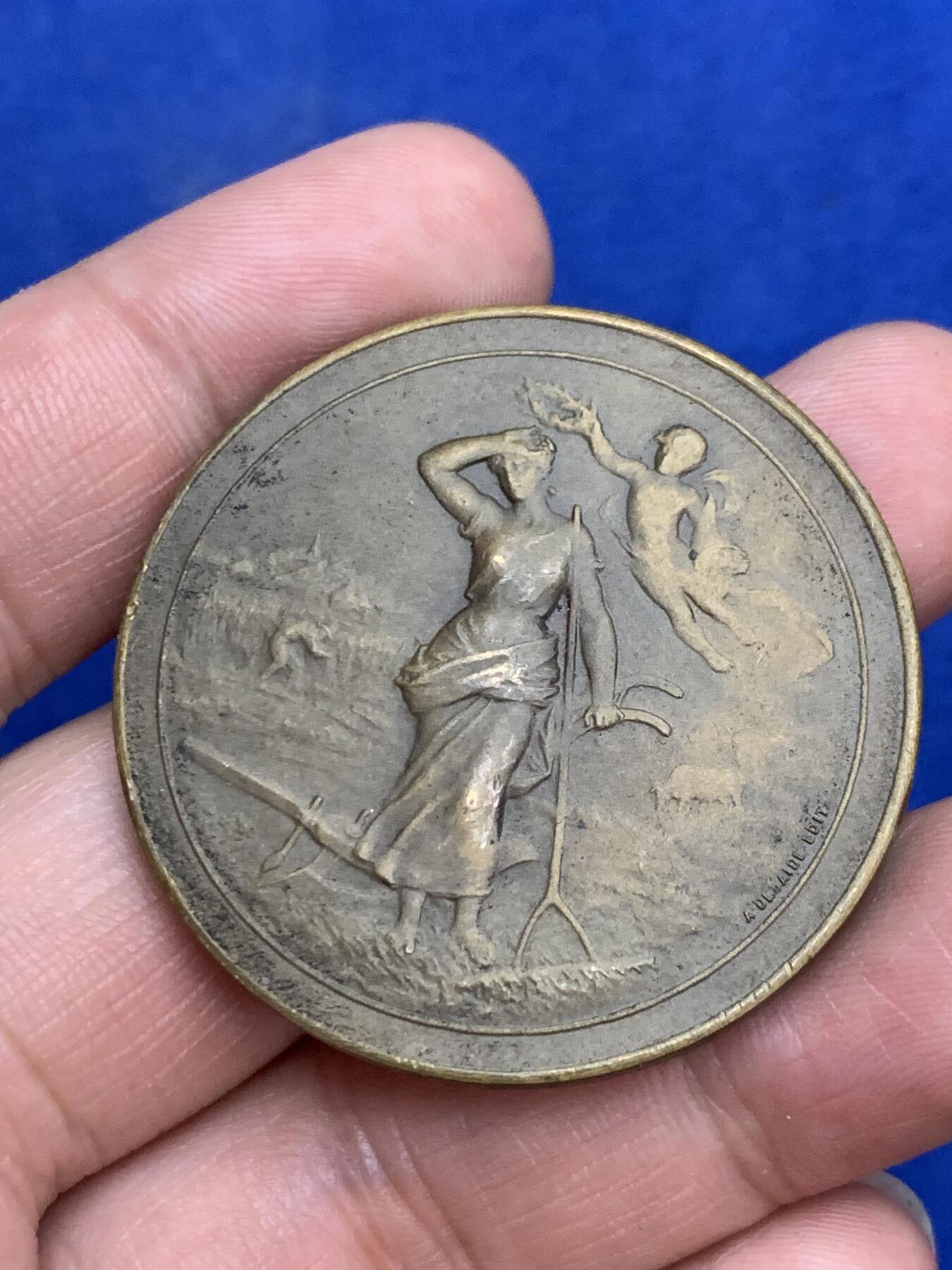 《竞宝斋》第271场-八角与章专场 周日，周一，周二  3场连拍 （全场包邮） 法国 农业 铜章 细节丰富 小天使生动 32.7克 41.8mm 三角边铭