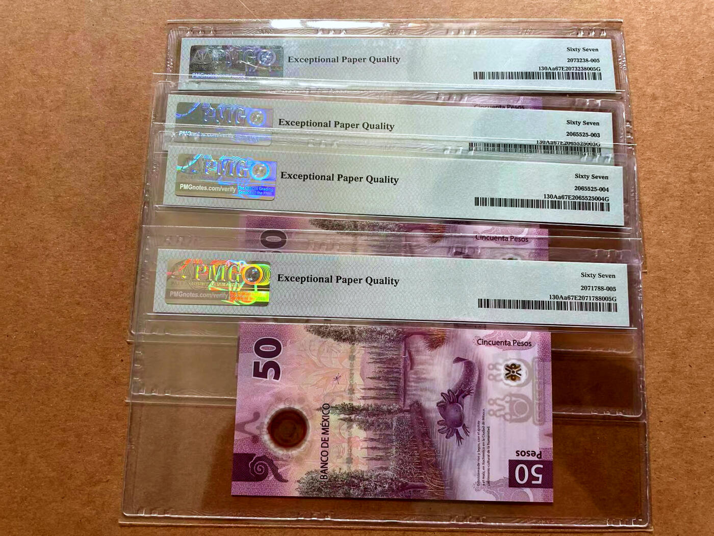 【Blue Auction】✨世界纸币精拍第479期【精】 【一组4张AA冠尾6同 不同签名 获奖钞】墨西哥 2021年50比索 PMG67EPQ 高分