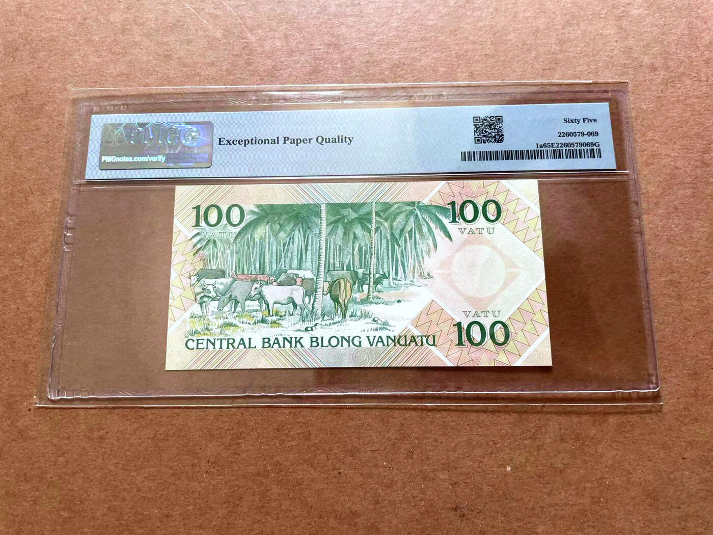 【Blue Auction】✨世界纸币精拍第479期【精】 【AA冠777豹子号 p1a】瓦努阿图 1982年100瓦图 PMG65EPQ 