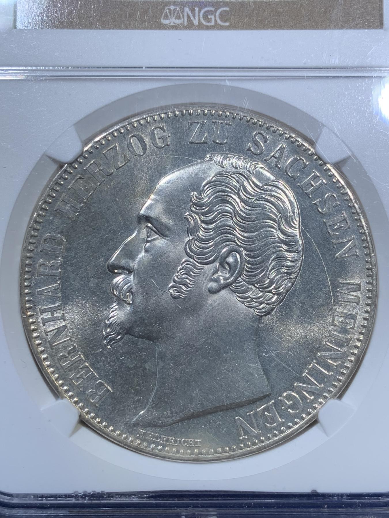 《竞宝斋》第270场- 周日，周一，周二  3场连拍 （全场包邮） NGC MS63 德国1853年萨克森梅宁根2泰勒银币 高分好状态 比较难的品种