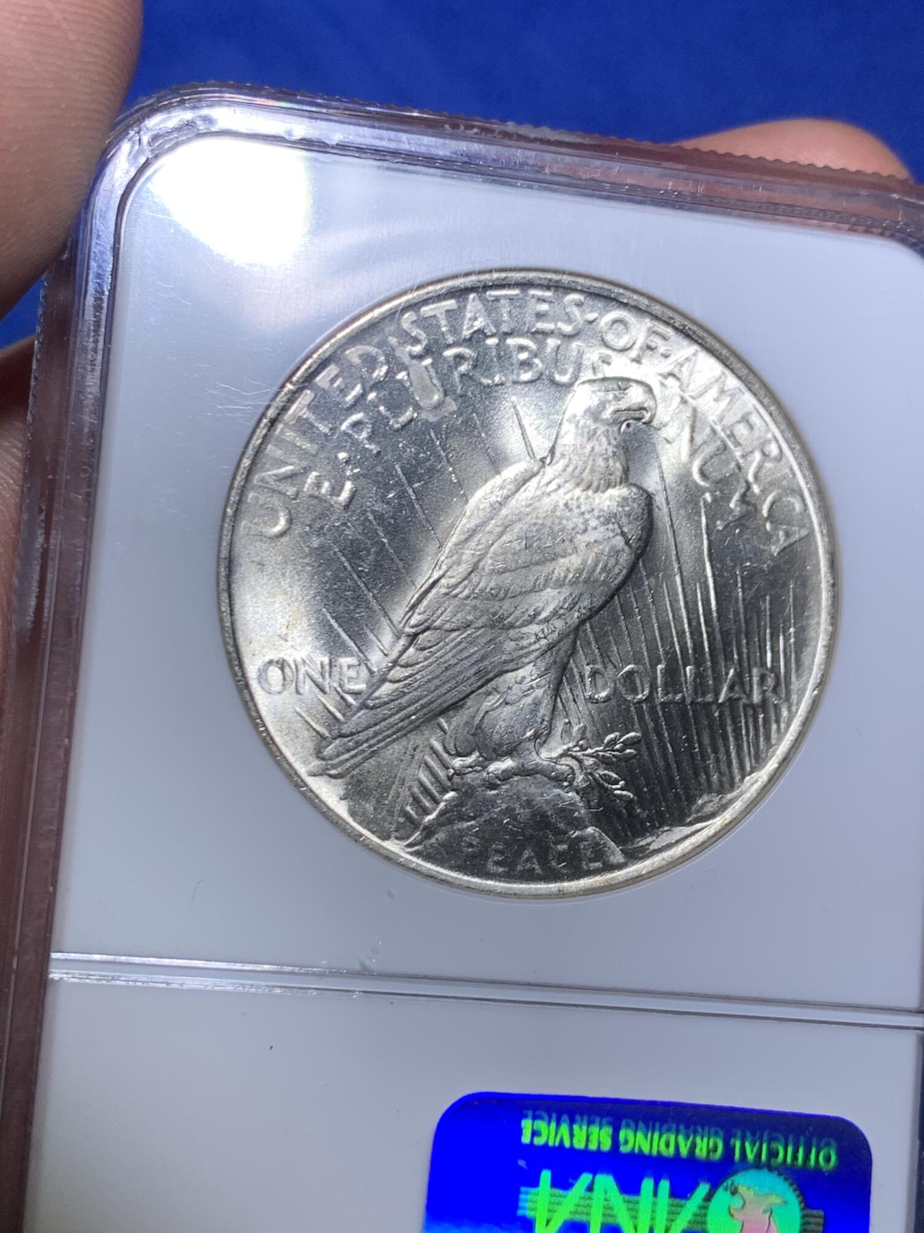 《竞宝斋》第270场- 周日，周一，周二  3场连拍 （全场包邮） NGC MS63 美国1922年和平鸽1美元银币