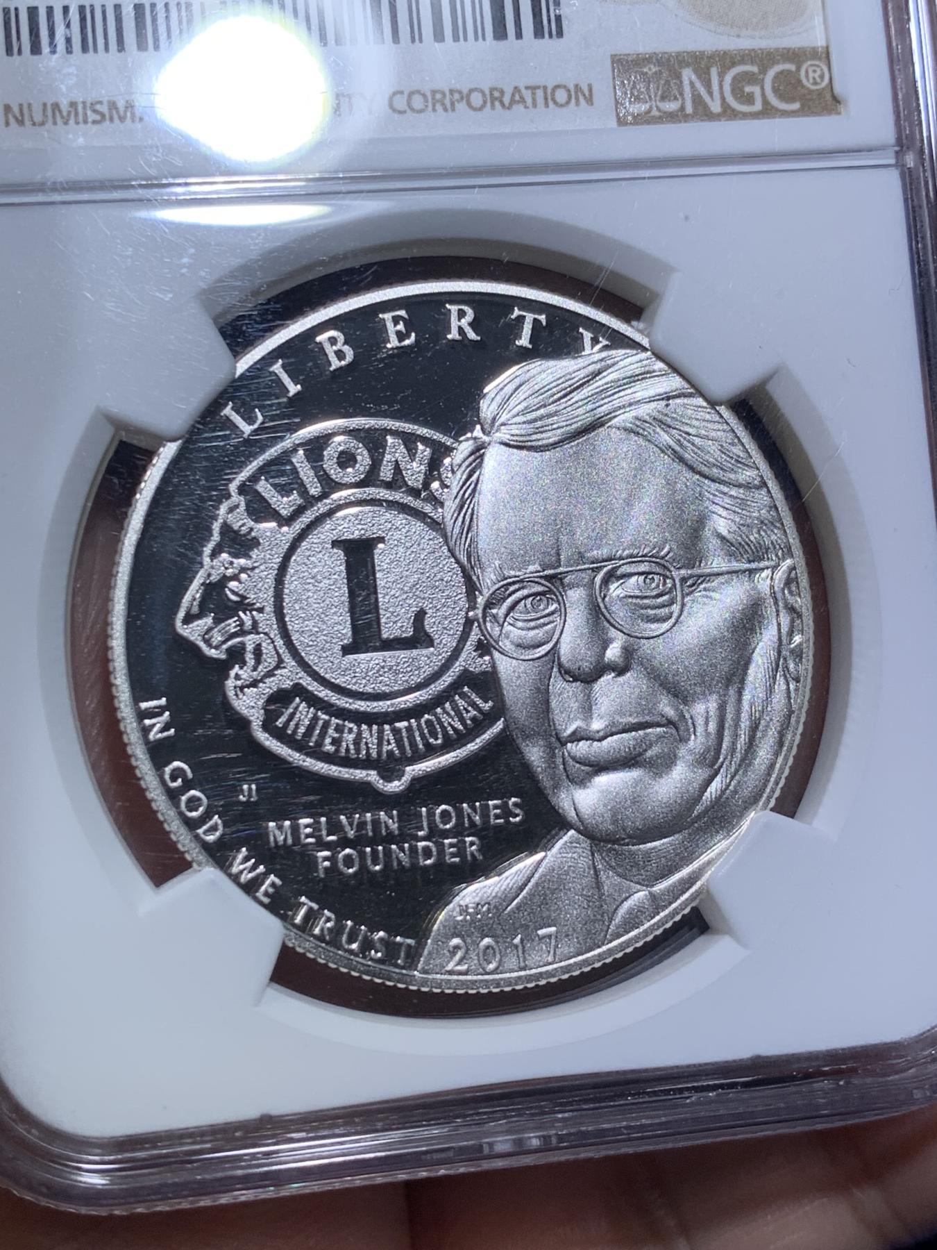 《竞宝斋》第270场- 周日，周一，周二  3场连拍 （全场包邮） NGC PF69UC 美国2017年狮子俱乐部百周年纪念1美元精制银币 发行量85766枚 PROOF精制币 少见品种