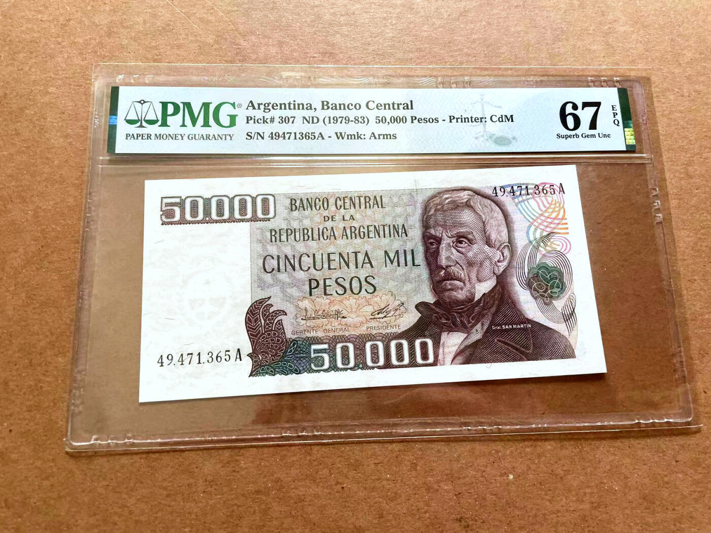 【Blue Auction】✨世界纸币精拍第479期【精】 阿根廷 1979-83年50000比索  PMG67EPQ 高分