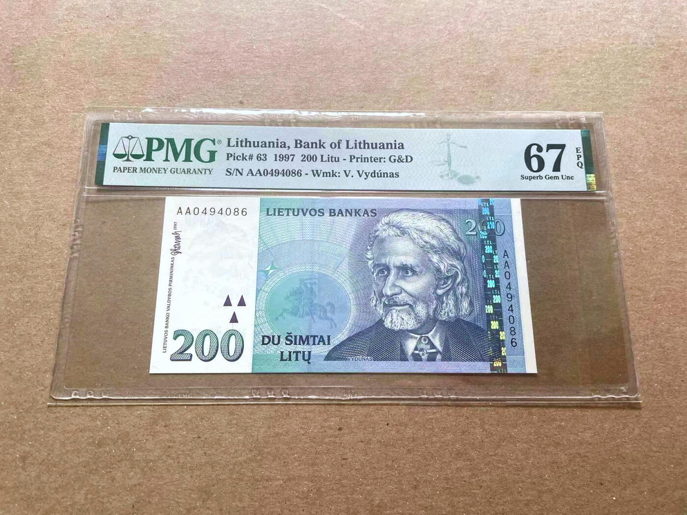【Blue Auction】✨世界纸币精拍第479期【精】 【AA】立陶宛 1997年200立特  PMG67EPQ 高分