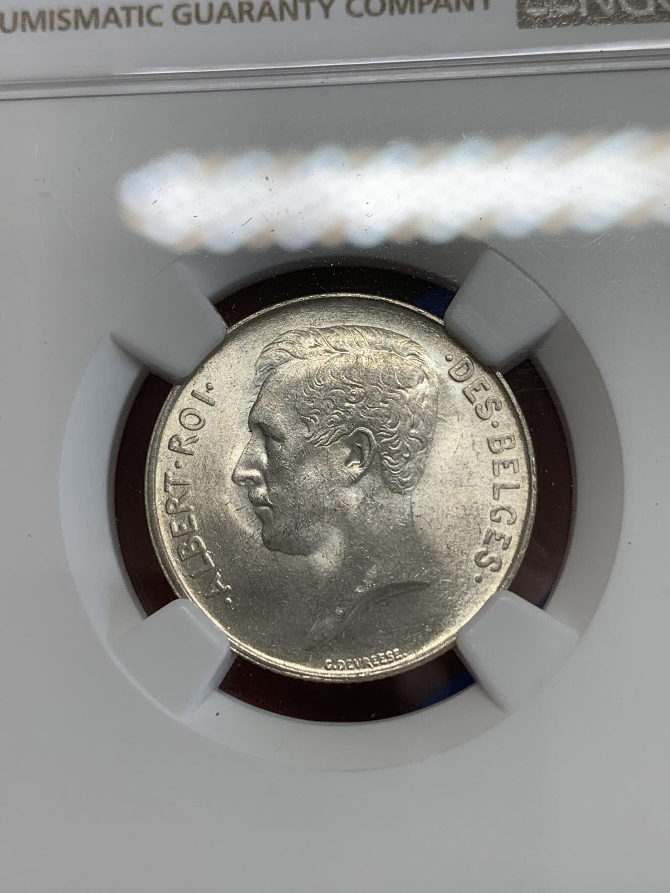 《竞宝斋》第270场- 周日，周一，周二  3场连拍 （全场包邮） NGC MS65 比利时 1914年 阿尔贝托国王 1法郎 银币