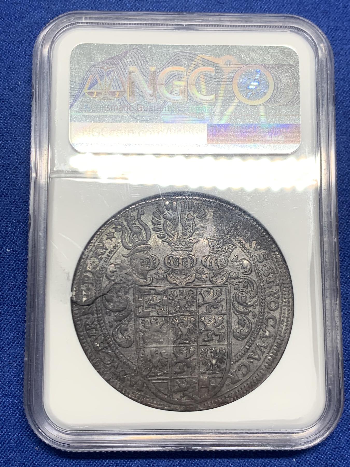 《竞宝斋》第270场- 周日，周一，周二  3场连拍 （全场包邮） NGC XF45 德国1626年布莱登堡安斯巴赫三兄弟老泰勒银币 原味包浆 稀少品种 币胚有裂 当时的工艺所限 将近400年的币