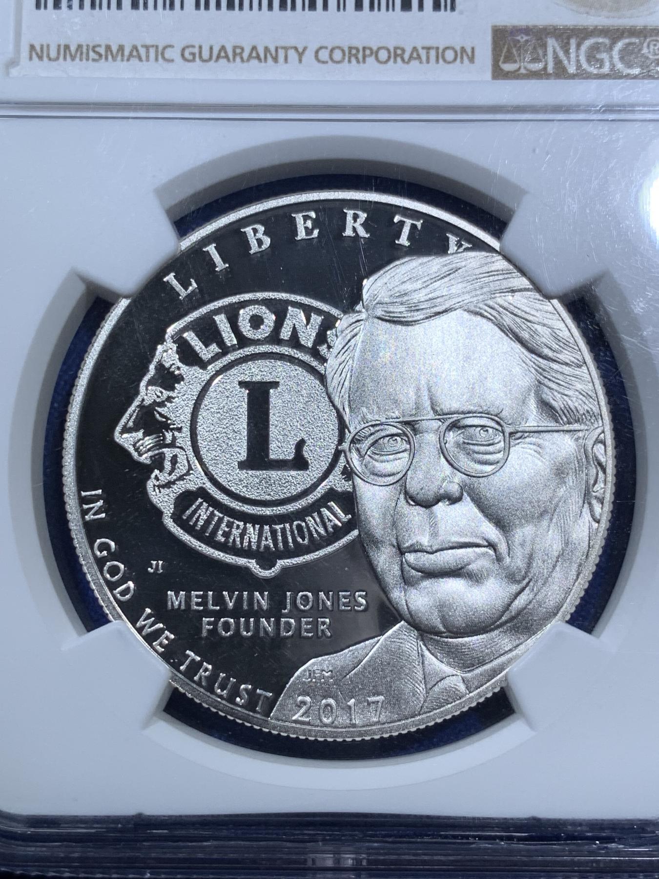 《竞宝斋》第270场- 周日，周一，周二  3场连拍 （全场包邮） NGC PF69UC 美国2017年狮子俱乐部百周年纪念1美元精制银币 发行量85766枚 PROOF精制币 少见品种