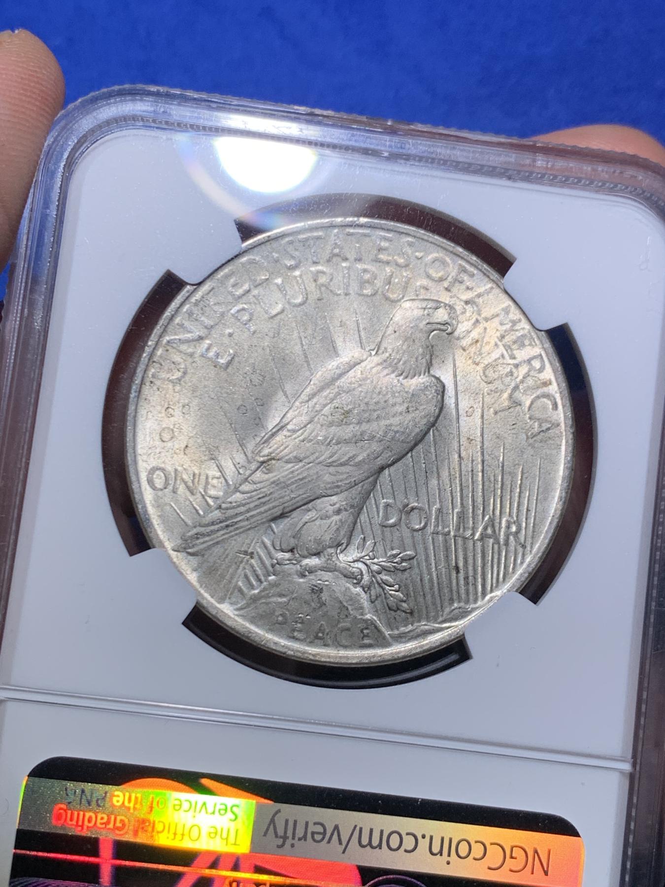 《竞宝斋》第270场- 周日，周一，周二  3场连拍 （全场包邮） NGC MS62+  美国1923年和平鸽大银币