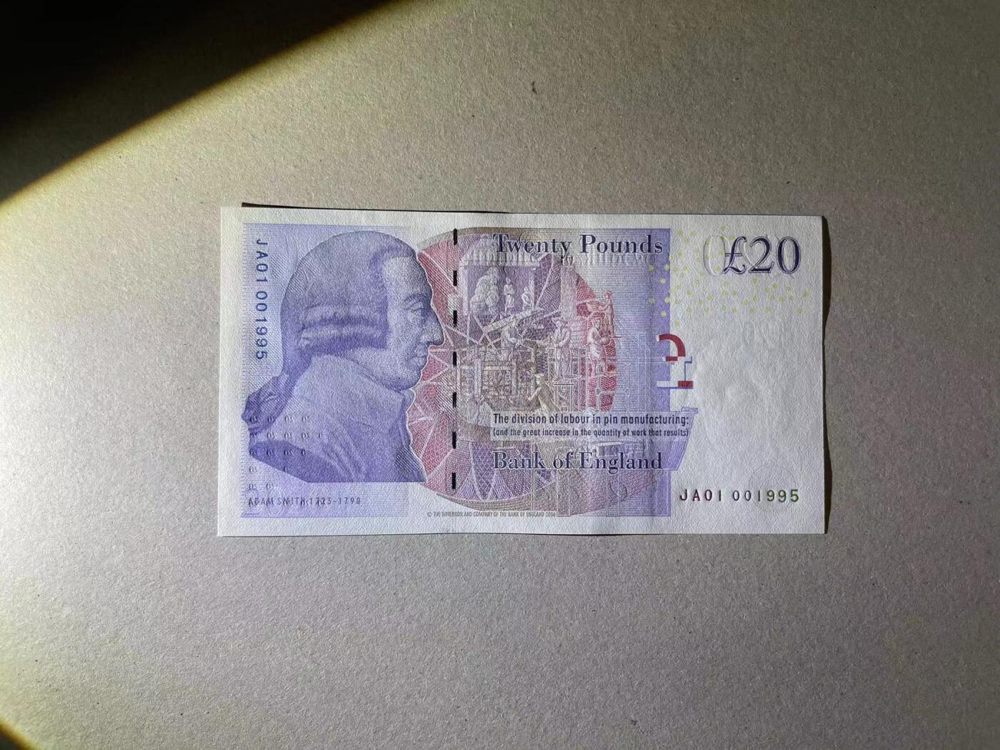 【Blue Auction】✨世界纸币精拍第479期【精】 【JA01冠 1995年份号】英国 E序列20镑 全新UNC