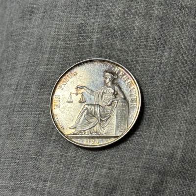蒂克币章-第32回 法国铜章银章限制拍 - 法国1824年 马恩市兰斯区公证处银章 直径30.43mm 12g